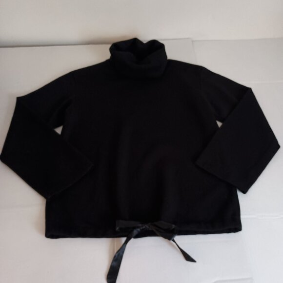 Zara Black Fleece Cowl Neck Pullover Sweatshirt Ribbon Tie Hem Women’s Small EUC - Picture 9 of 16